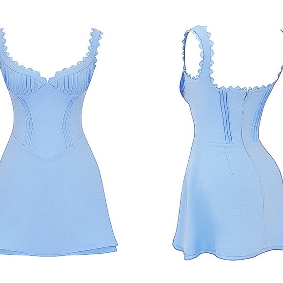 HOUSE OF CB 'Tilly' Blue Pin Tuck Mini Dress NWOT - Picture 6 of 11